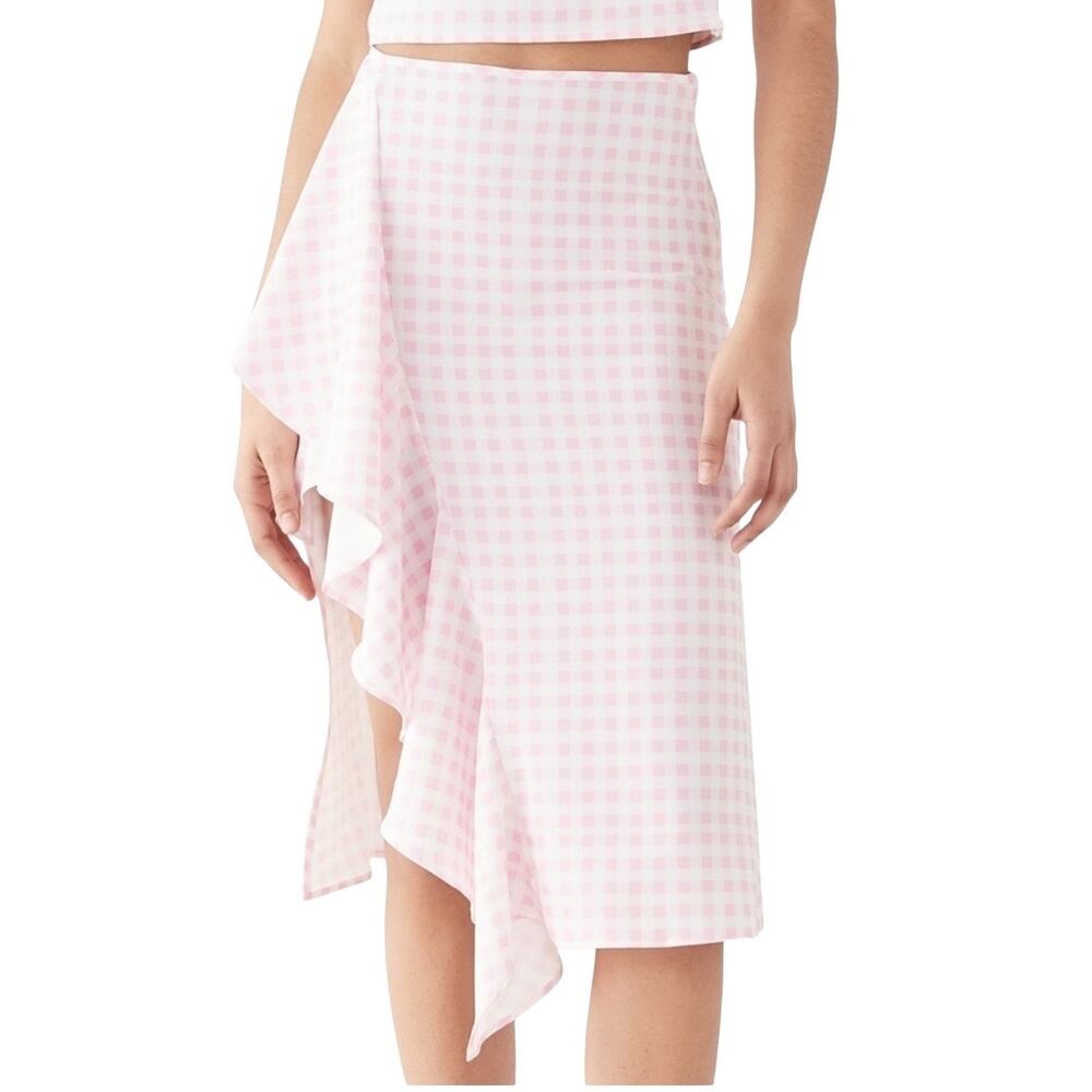 Sokie Collective Ruffle Midi Skirt Pink Gingham Size Small NWT